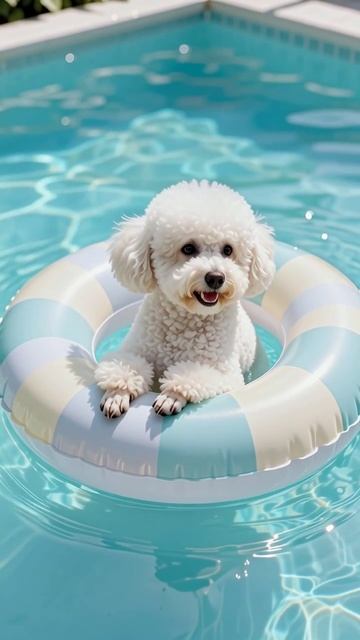 Собака на круге в бассейне: летнее веселье! #собака #лето #бассейн