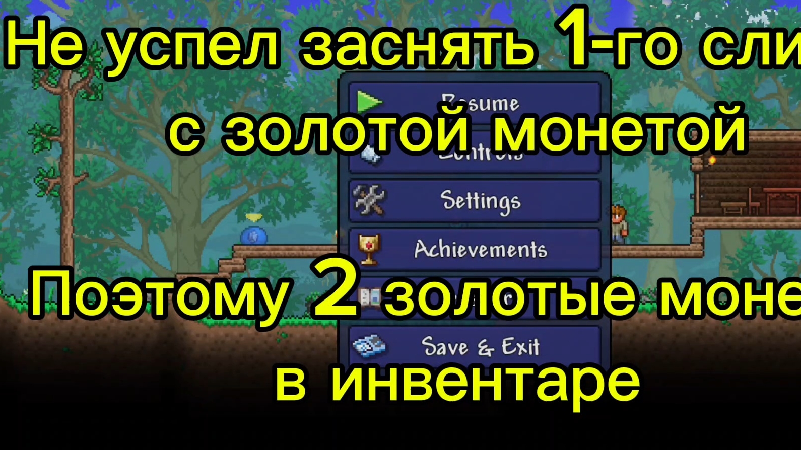 Спидран за 1 минуту 5 золотых монет с 3-х слизней в Террарии на старте | Суходрищик Terraria