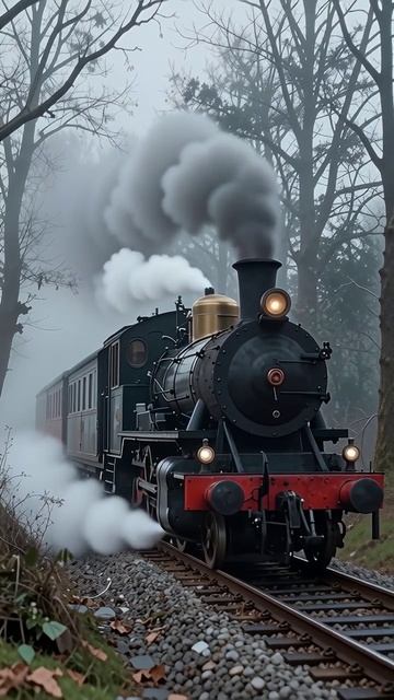 Паровой поезд в тумане: путешествие в прошлое #поезд #туман #пейзаж