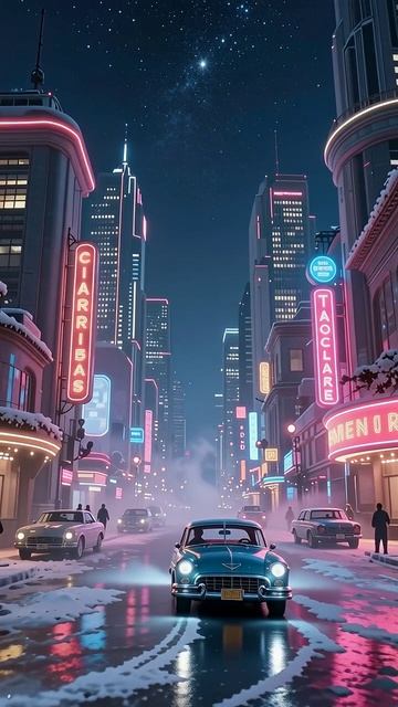 Ночной город: магия ретро автомобилей #ретро #город #ночь