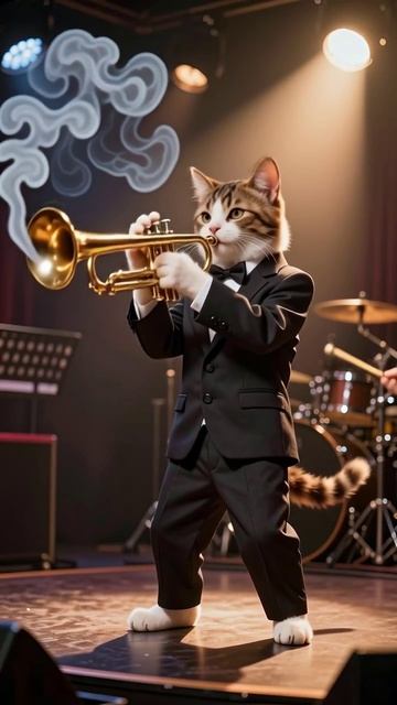 Кот-музыкант играет на трубе! 🎺 #кот #музыка #развлечение