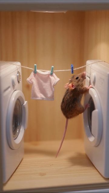 Мышка-стилист: стирка и шоппинг! #мышь #домашние_животные #веселье