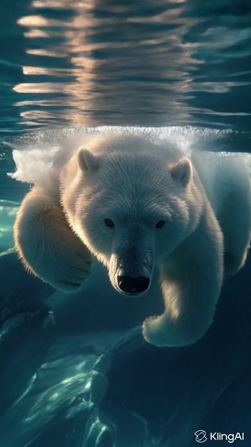 Белый полярный медведь прыгает со льдины в воду ИИ