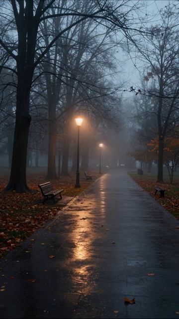 Грустная прогулка по парку в тумане #природа #атмосфера #осень