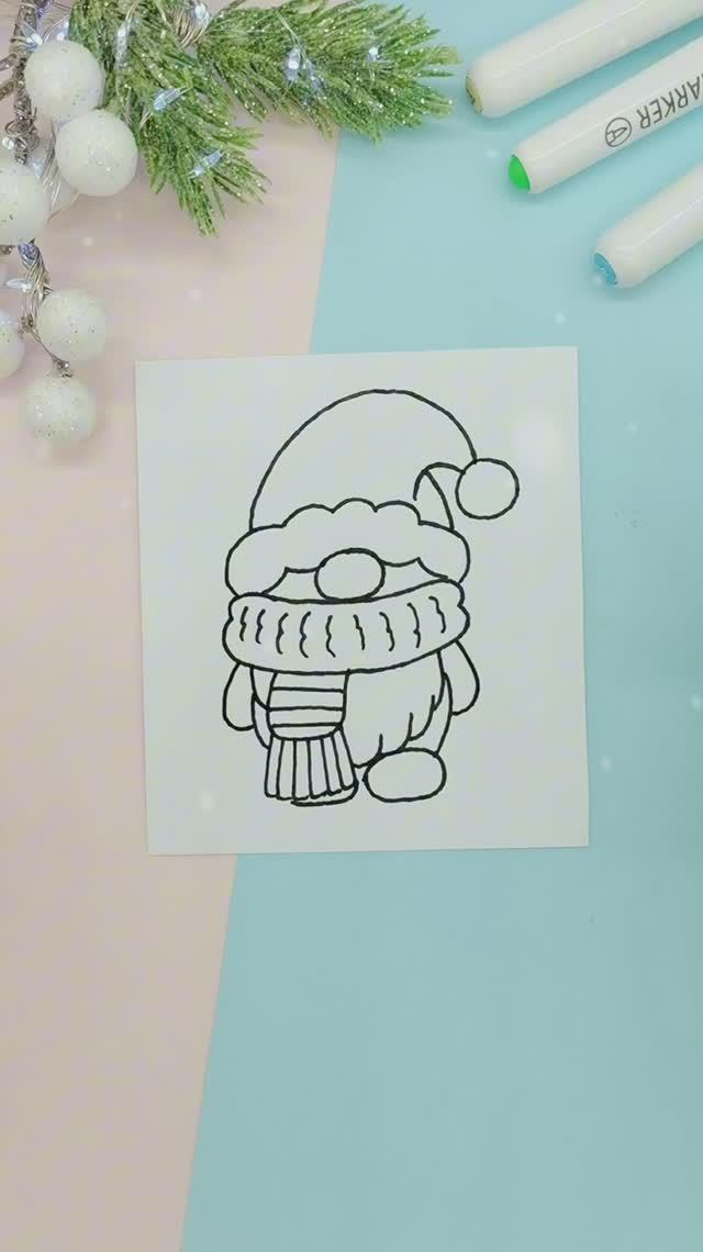 Рисуем новогоднего гномика поэтапно