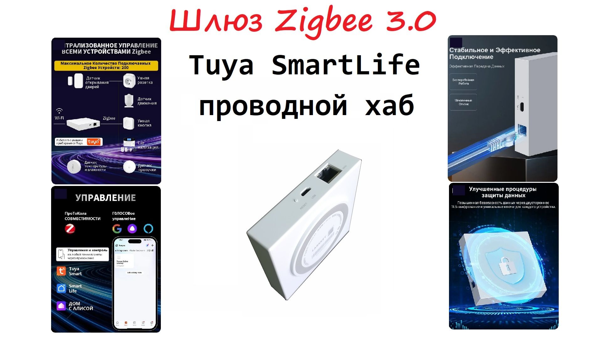 Умный дом. Шлюз Zigbee 3.0 Tuya SmartLife, проводной хаб