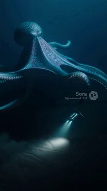 Огромный осьминог в глубоких водах