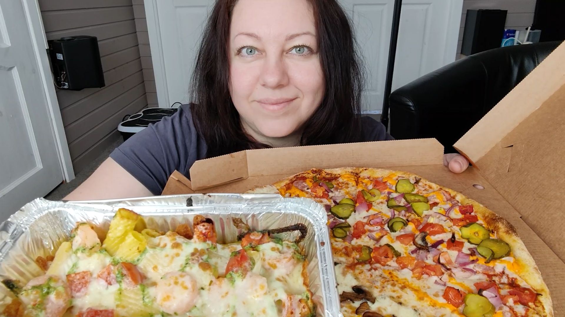 Мукбанг Додошка Паста песто с креветками, Пицца 