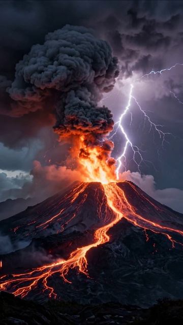 Извержение вулкана: магма и грозы #природа #вулкан #метеорология