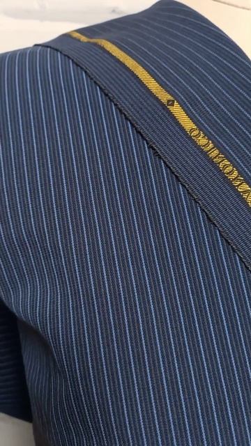 Ткань хлопок с шёлком Италия плательно-костюмный, 535 темно-синяя полоска