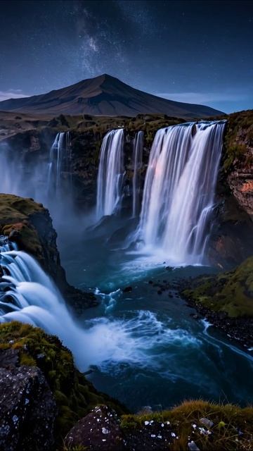 Водопады под звездами: магия природы #природа #водопады #космос