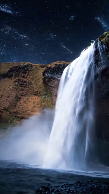 Водопад под звёздным небом #природа #водопады #космос