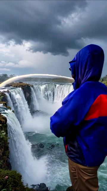 Водопады с радугой: чудо природы #природа #водопады #радуга