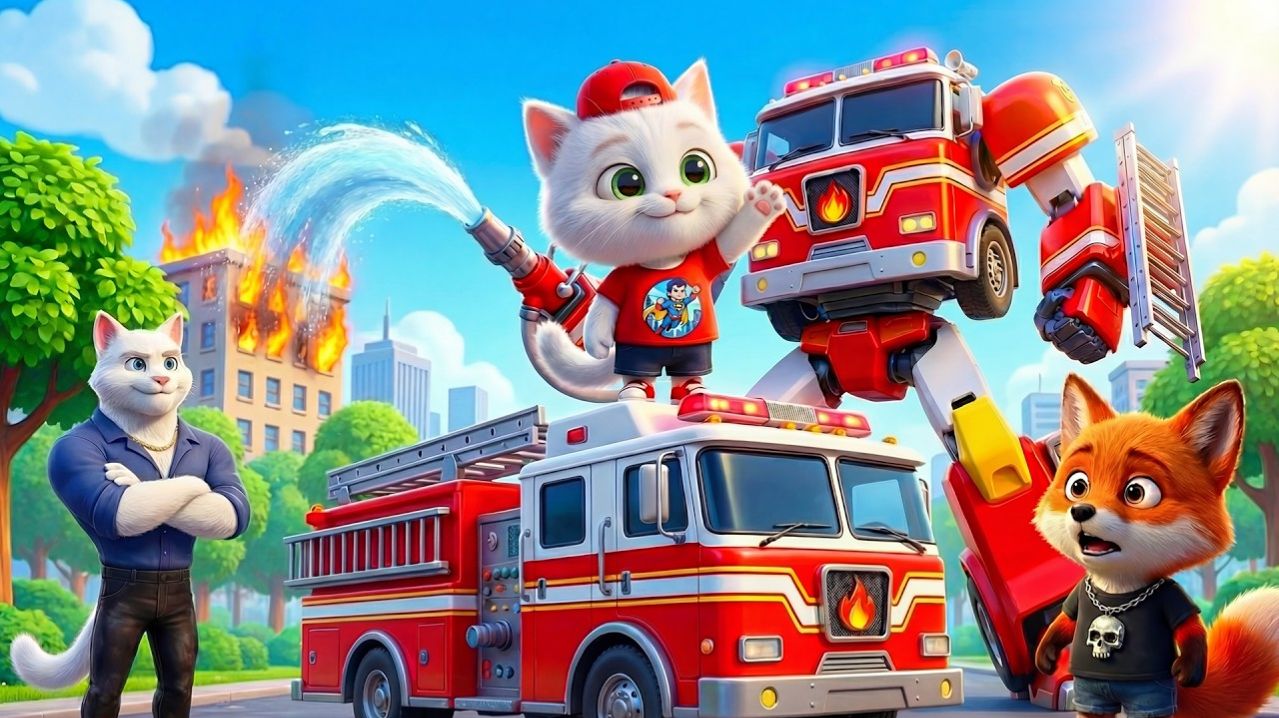 Мультики для детей. Пожарная машина из жестяных банок, которую придумал котенок | Детские мультики