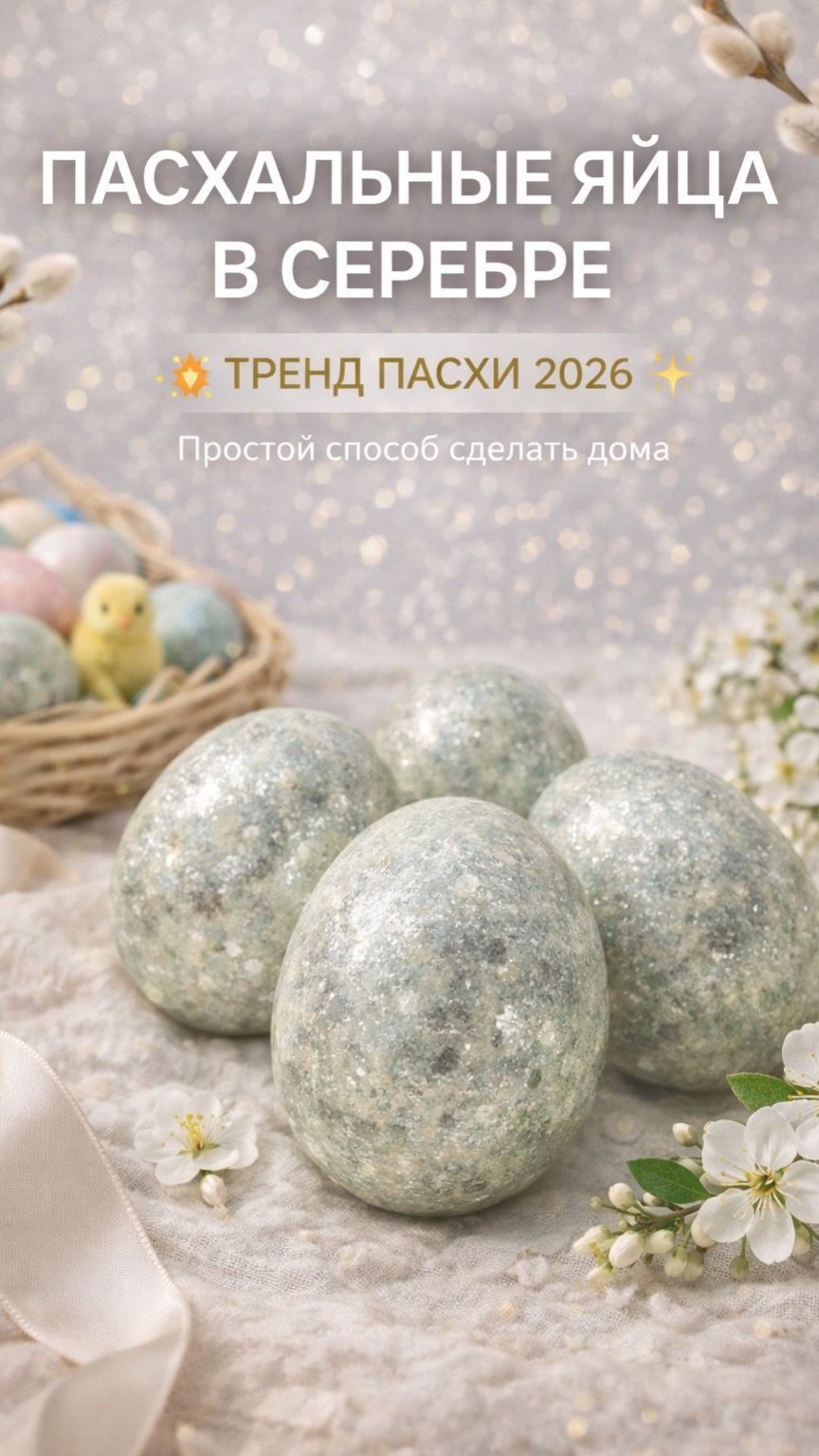 Тренд Пасхи 2026 🥚 Серебряные пасхальные яйца с поталью | Красим яйца красиво