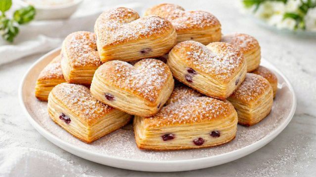 слоеные сердечки с творогом