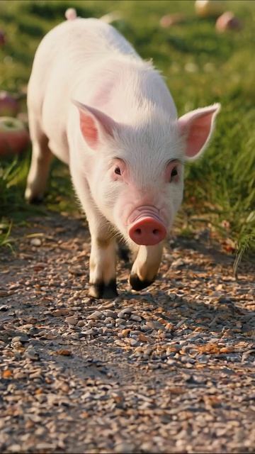 Смешной поросенок и яблоки на траве #поросенок #яблоки #смешное