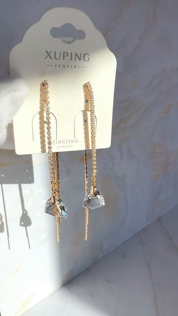 Серьги-трансформеры - дорожка фианитов с кристаллом Сваровски, Xuping Jewelry