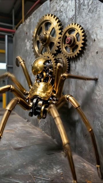 Стальной паук: Искусство механики и дизайна #робототехника #механизм #дизайн