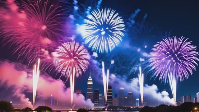 Разноцветные фейерверки над городом! Взрывы света в ночи. 🎆✨