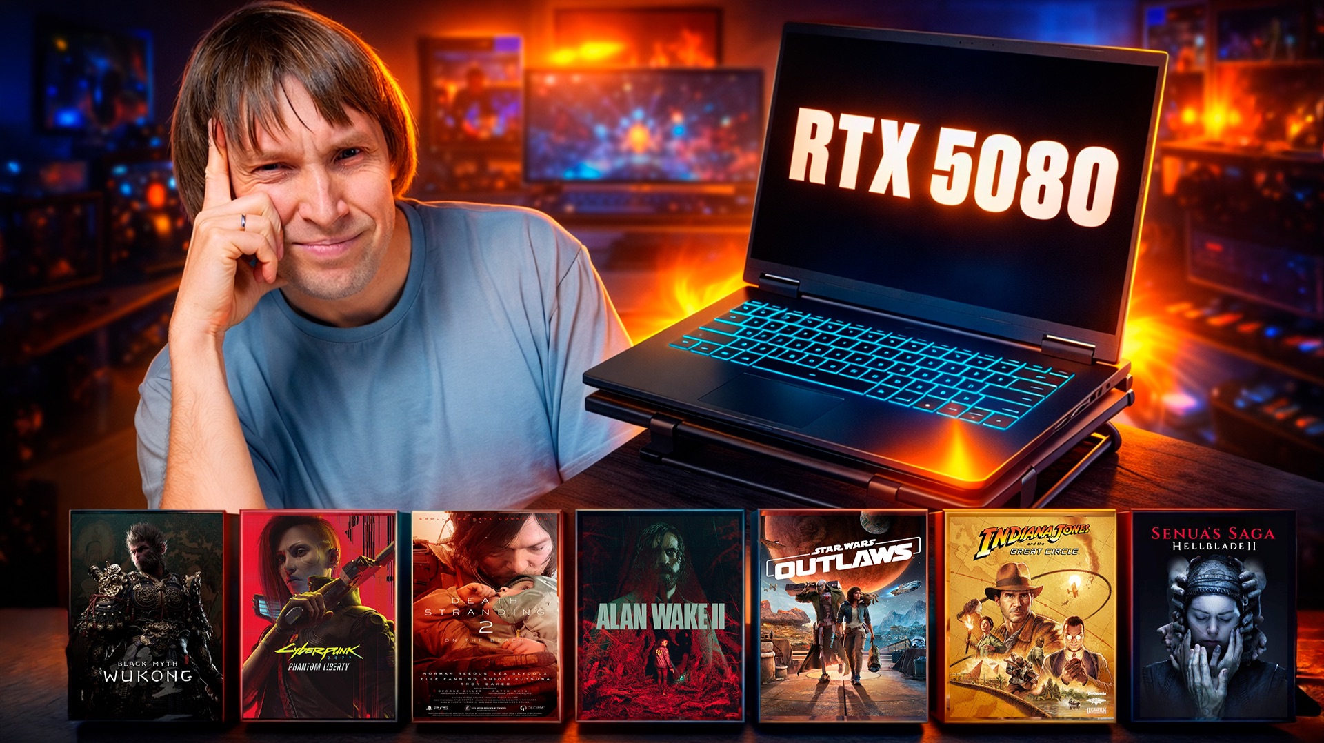 САМЫЙ НЕДОРОГОЙ ноутбук на RTX 5080 против 7 самых тяжёлых игр