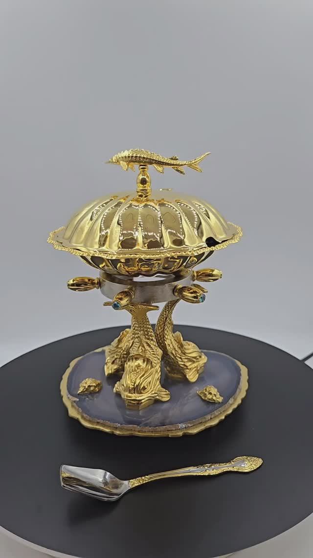 Икорница с ложкой «Жемчужина» на агате