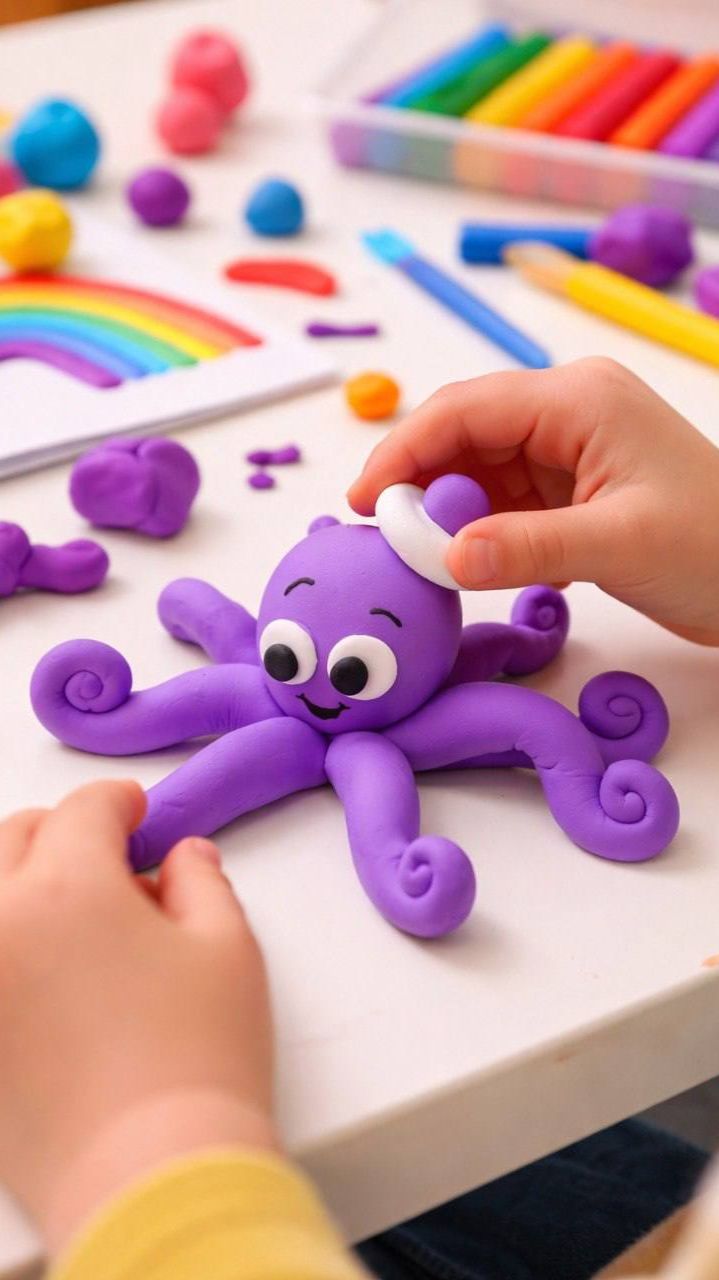 Простая идея для творчества с ребёнком — милый осьминожек 🐙 Сохраняйте, чтобы не потерять.