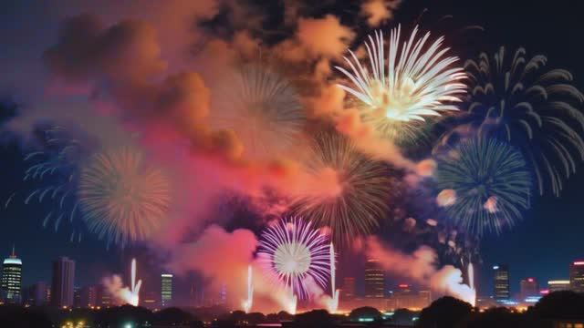 Фейерверки-радуга над городом! Магия ночи в каждом взрыве. 🎆✨