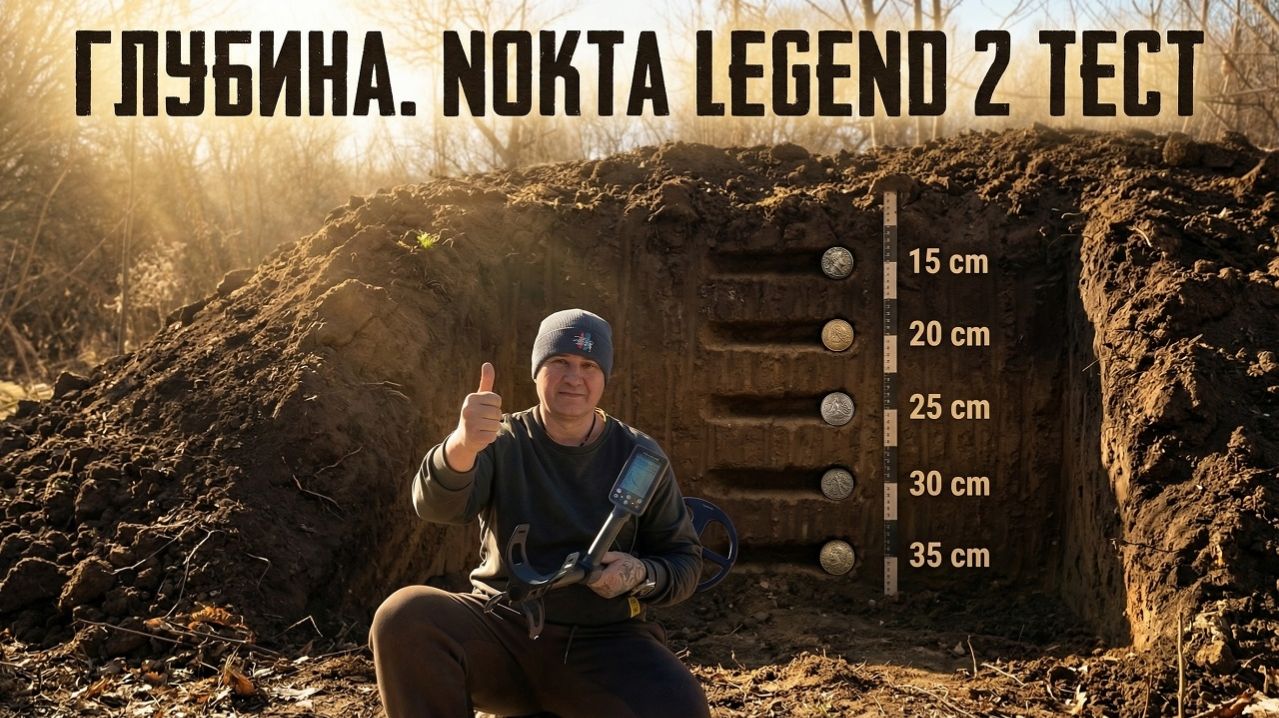Тест на глубину металлоискателя Nokta Legend 2. Чешуя на глубине.