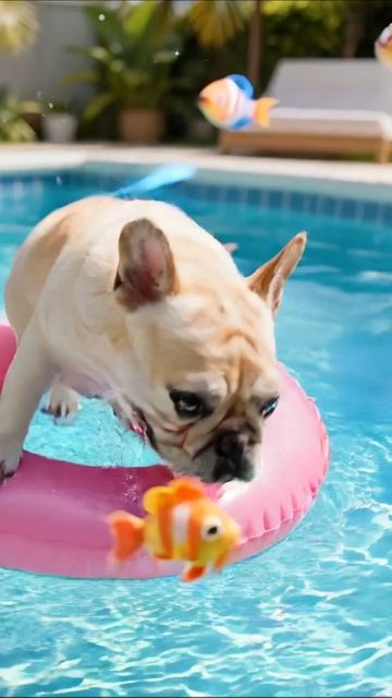 Собака в бассейне: летняя радость! #французскийбульдог #лето #приключения