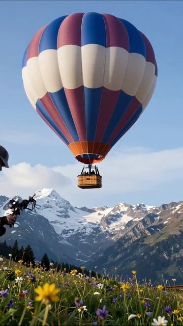 Полет на воздушном шаре над горами и цветами #воздушныйшар #природа #приключения