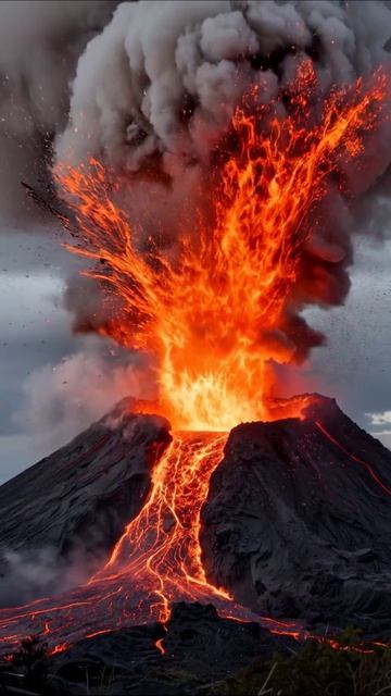 Извержение вулкана с радугой #вулкан #природа #пейзаж