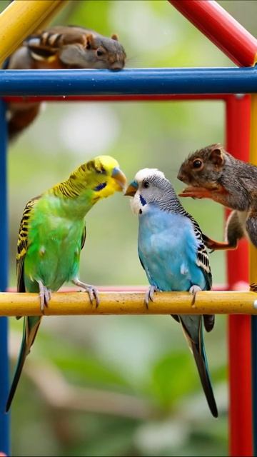 Друзья на прирожденном уюте: попугаи и белка #попугаи #животные #друзья