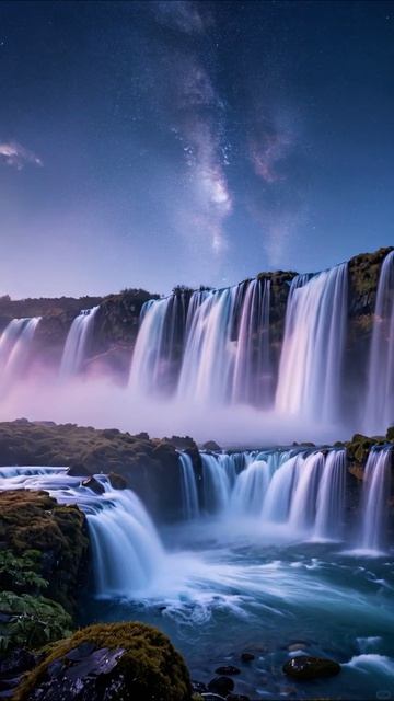 Водопады под звездным небом #природа #красота #пейзаж