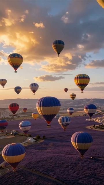 Незабываемый полет на воздушных шарах над лавандовым полем #воздушныешары #пейзаж #приключение