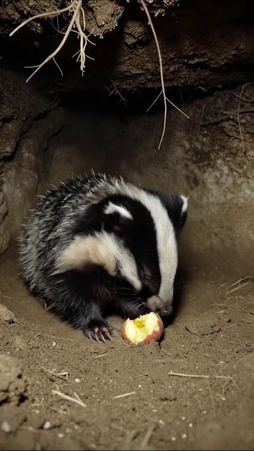 Енотик ест яблоко в своей норе #природа #животные #енот