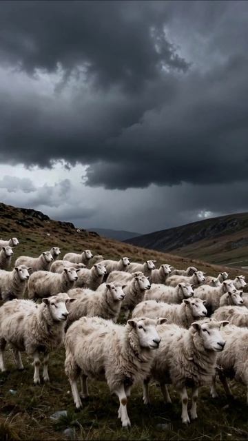 Уливание атмосферного настроения: стадо овец под тёмными облаками #овцы #природа #пейзаж