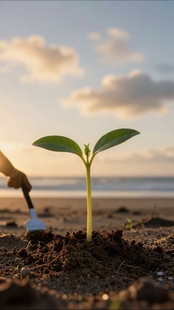 Сила новой жизни: росток на пляже #природа #рост #вдохновение