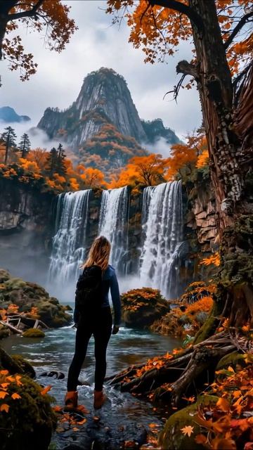 Осенний водопад: красота природы #природа #водопады #осень