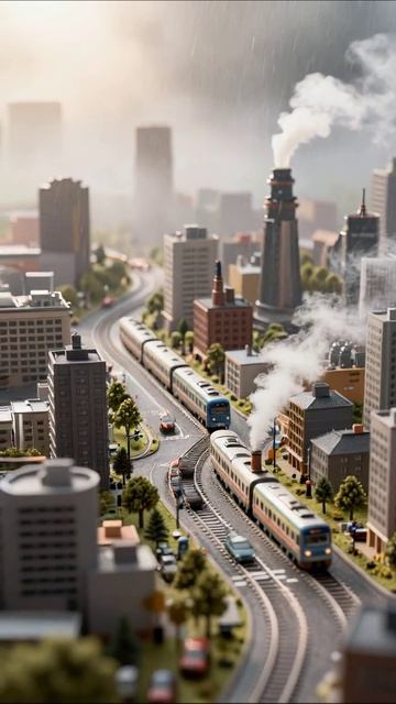 Модельный город с поездами в дождь #моделизм #поезда #город