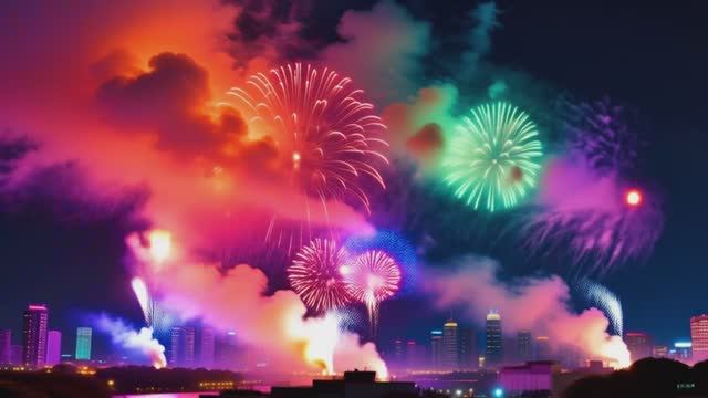 Яркие фейерверки над городом! Взрывы цвета в ночи. 🎆✨