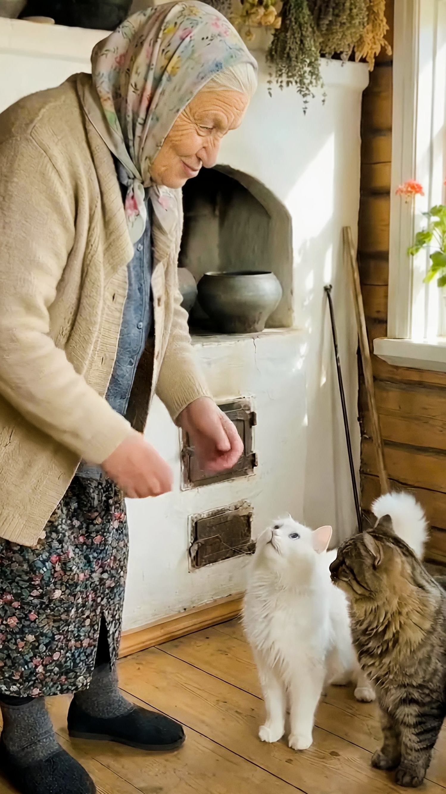 Внучок подружку к бабушке привёл. Одним помощником больше у бабушки.😻😸