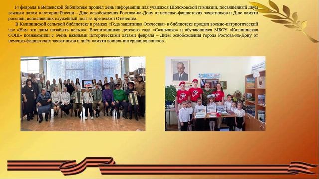 Работа библиотек Шолоховского района в год защитника Отечества