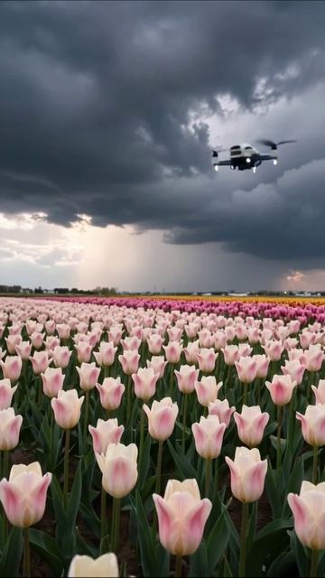 Тюльпаны под грозовыми облаками #природа #цветы #пейзаж