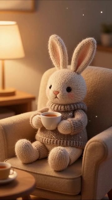Уютный кролик с чашкой чая #мягкиеигрушки #уют #декор