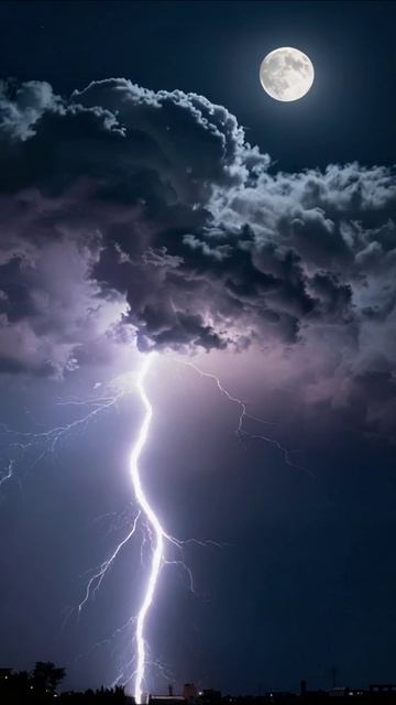 Мощная гроза под полной луной #грозы #вода #природа
