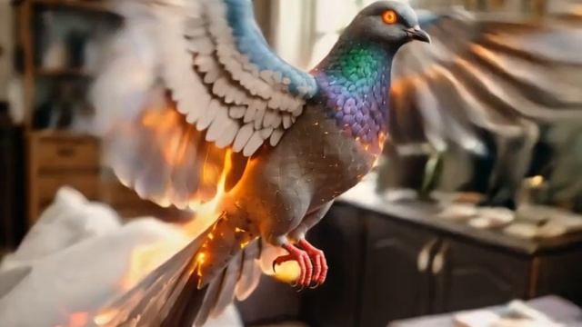 голубь оживает и превращается огненную птицу
