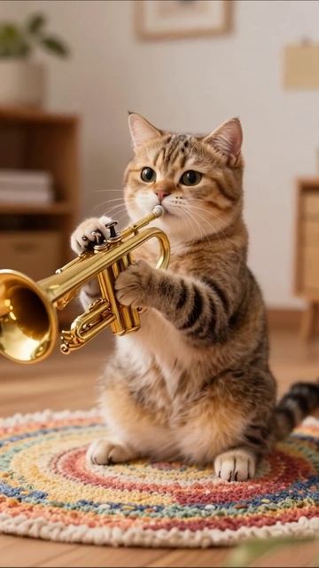 Кот играет на трубе: музыкальные таланты пушистиков! #кот #музыка #видео