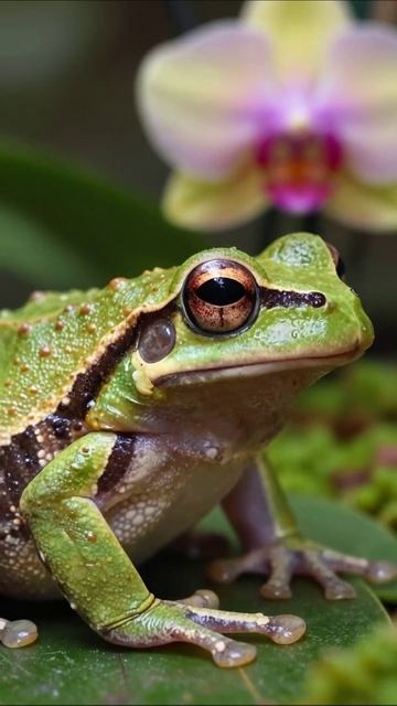Очарование лягушки под цветами орхидеи #природа #фауна #микромир