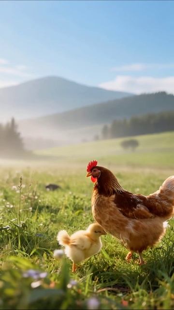 Мама-курица и её цыплёнок: радость природы #курица #цыплёнок #природа